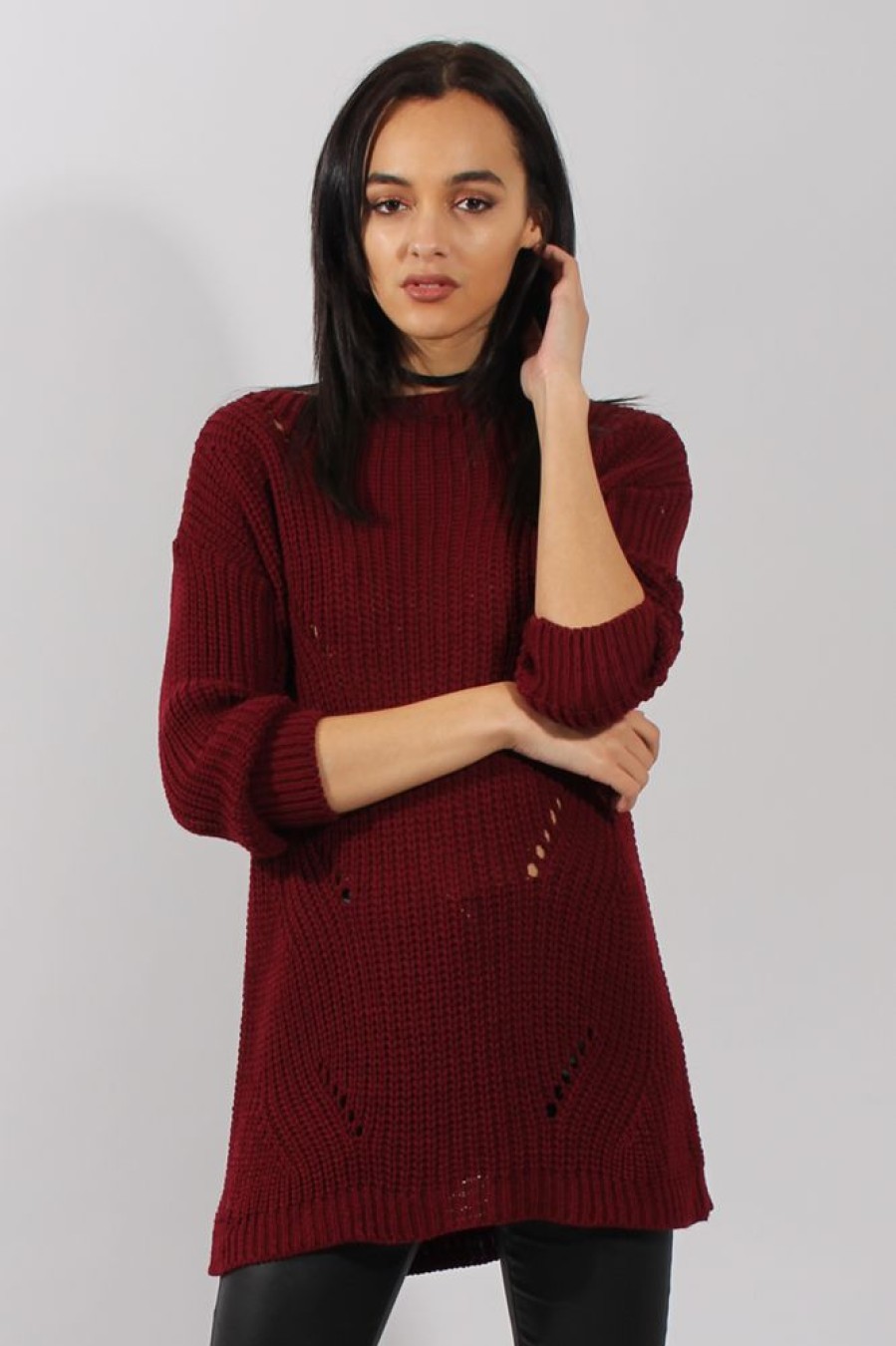 Clothing Rebellious Fashion | Red Knitted Distressed Back Jumper Dress - Cara