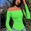 Clothing Rebellious Fashion | Neon Green Ribbed Square Neck Bodysuit - Alysha