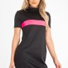 Clothing Rebellious Fashion | Black Neon Pink Stripe Detail T-Shirt Dress - Crystal