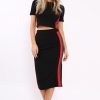 Clothing Rebellious Fashion | Black Crop Top And Skirt Sports Trim Co-Ord - Phillipa