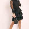 Clothing Rebellious Fashion | Black Tiered Skirt Belted Dress - Cassia