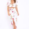 Clothing Rebellious Fashion | White Floral Print Co-Ord Set - Shayna