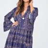 Clothing Rebellious Fashion | Blue Snake Print Plunge Flute Sleeve Shift Dress - Olesya