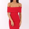 Clothing Rebellious Fashion | Red Bardot Frill Open Back Midi Dress - Trish