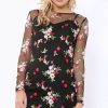 Clothing Rebellious Fashion | Black Embroidered Body Con With Sheer Sleeves - Fleur