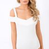 Clothing Rebellious Fashion | White Cold Shoulder Bodysuit - Ria