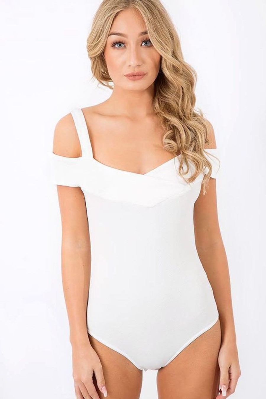 Clothing Rebellious Fashion | White Cold Shoulder Bodysuit - Ria