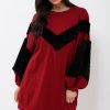 Clothing Rebellious Fashion | Wine Chevron Fur Jumper Dress - Esme