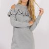 Clothing Rebellious Fashion | Grey Cold Shoulder Frill Layer Swing Dress - Megan