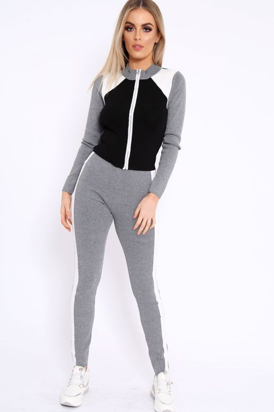 Clothing Rebellious Fashion | Grey Black And White Colour Block Tracksuit - Kily