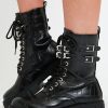 Shoes Rebellious Fashion | Black Faux Croc Leather Double Chain Biker Boots - Halee