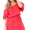 Clothing Rebellious Fashion | Red Bardot Dress With Ruffled Sleeves - Breena