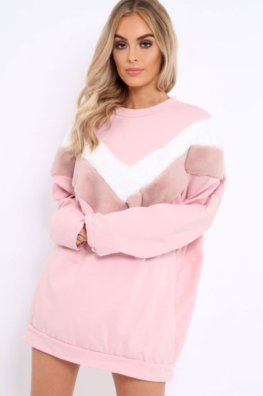 Clothing Rebellious Fashion | Rose With White And Rose Chevron Fur Jumper Dress- Lula