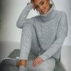 Clothing Rebellious Fashion | Grey Chunky Knit Roll Neck Loungewear Co-Ord - Imara