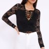 Clothing Rebellious Fashion | Black Lace Bodysuit With Lace Up Front - Khiana