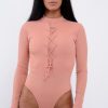 Clothing Rebellious Fashion | Rose Lace Up Ribbed Bodysuit - Jasmina