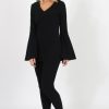 Clothing Rebellious Fashion | Black Bell Sleeve Two Piece - Terry