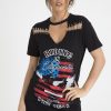 Clothing Rebellious Fashion | Black 'Riding In California' Graphic Print Cut Out Pin Detail T-Shirt Dress - Harper