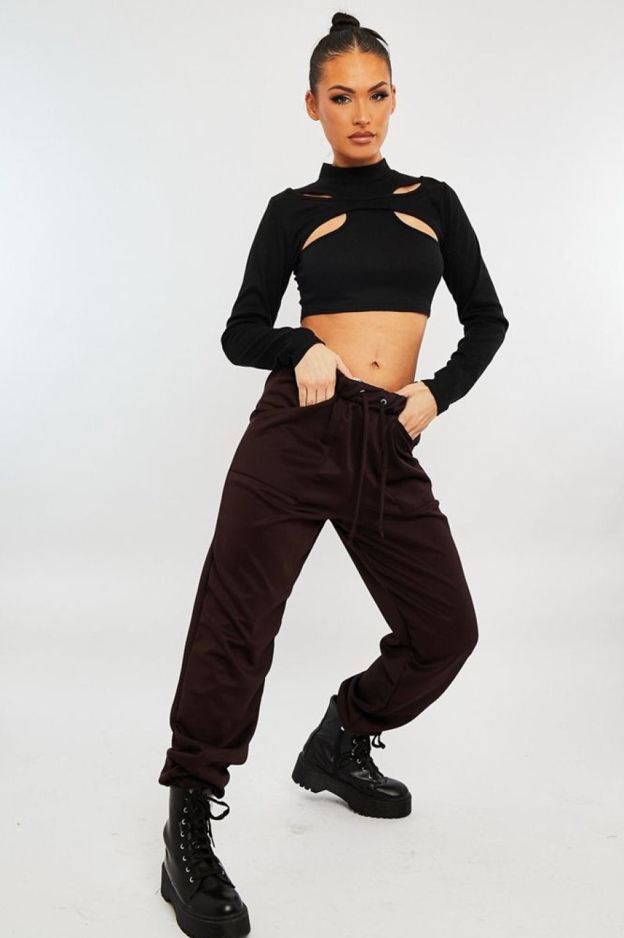 Clothing Rebellious Fashion | Chocolate Side Pocket Scuba Joggers - Lallie