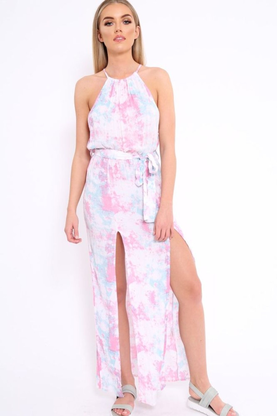 Clothing Rebellious Fashion | Pink Tie Dye Halterneck Maxi Dress - Momina