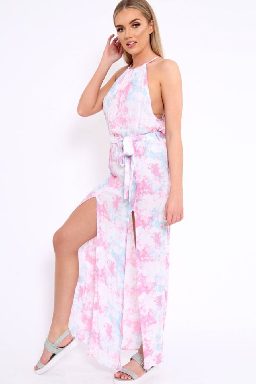 Clothing Rebellious Fashion | Pink Tie Dye Halterneck Maxi Dress - Momina