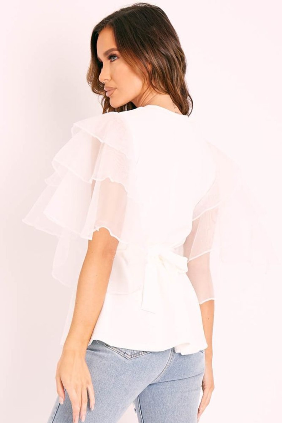 Clothing Rebellious Fashion | White Tiered Sleeve Belted Waist Top - Ellise