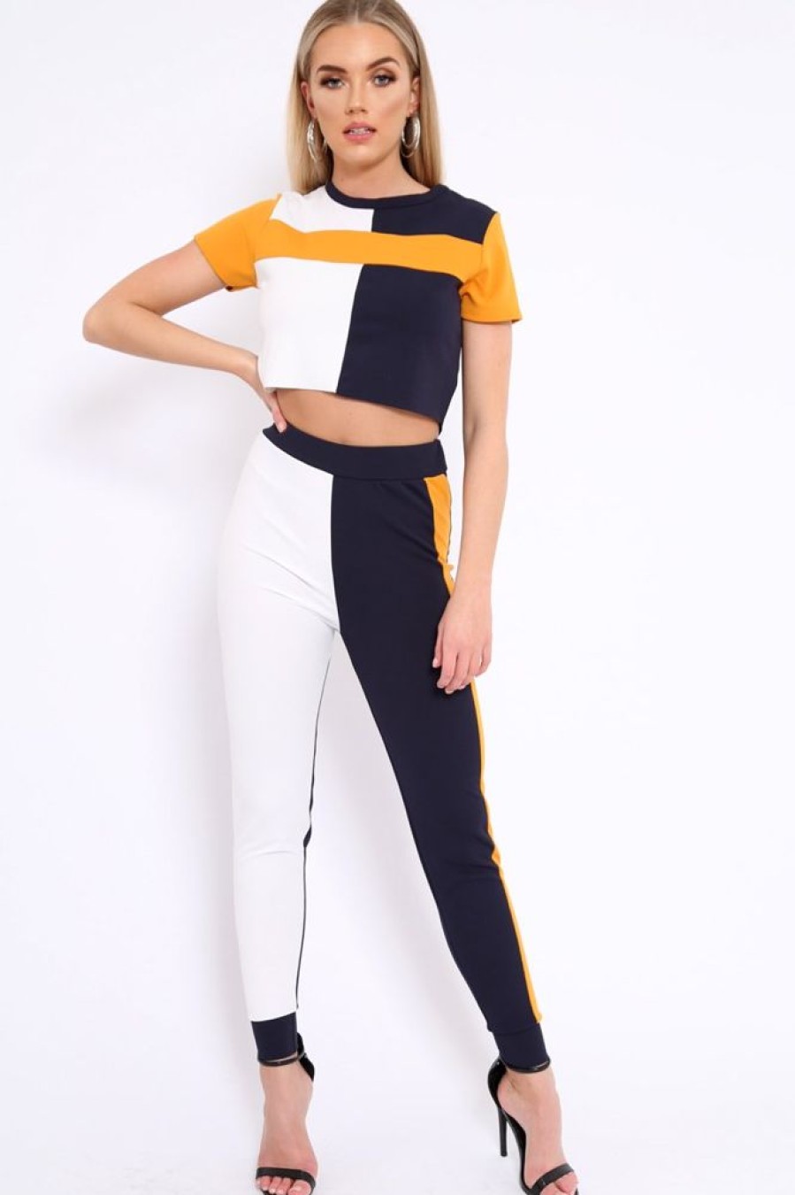 Clothing Rebellious Fashion | Navy Yellow And White Colour Block Co-Ord - Sybil