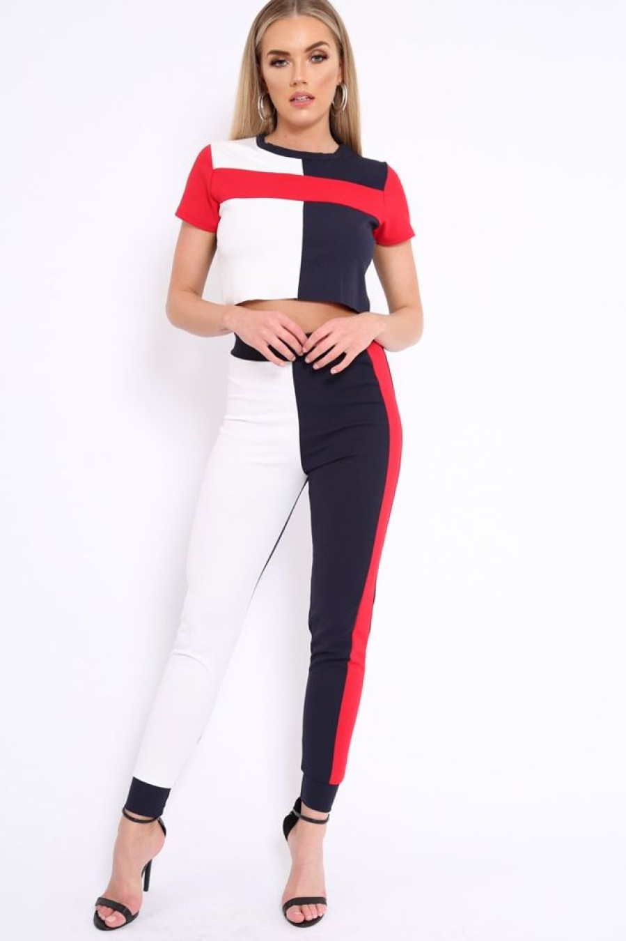 Clothing Rebellious Fashion | Navy Red And White Colour Block Co-Ord - Sybil