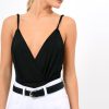 Clothing Rebellious Fashion | Black Cross Front Bodysuit - Tarren