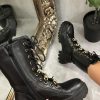 Shoes Rebellious Fashion | Black Chain Detail Faux Leather Boots - Niska