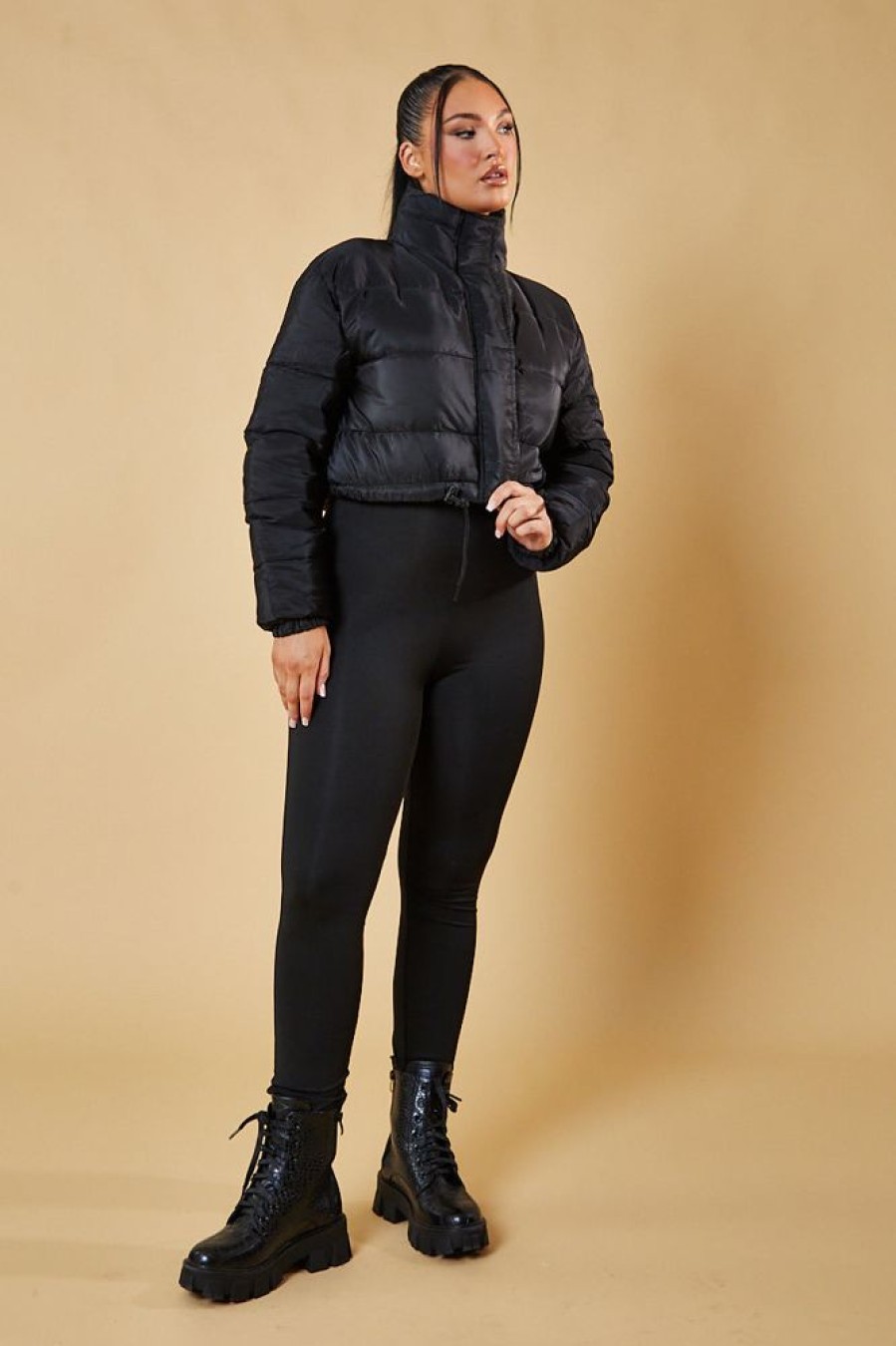 Clothing Rebellious Fashion | Black High Neck Cropped Puffer Jacket - Mary