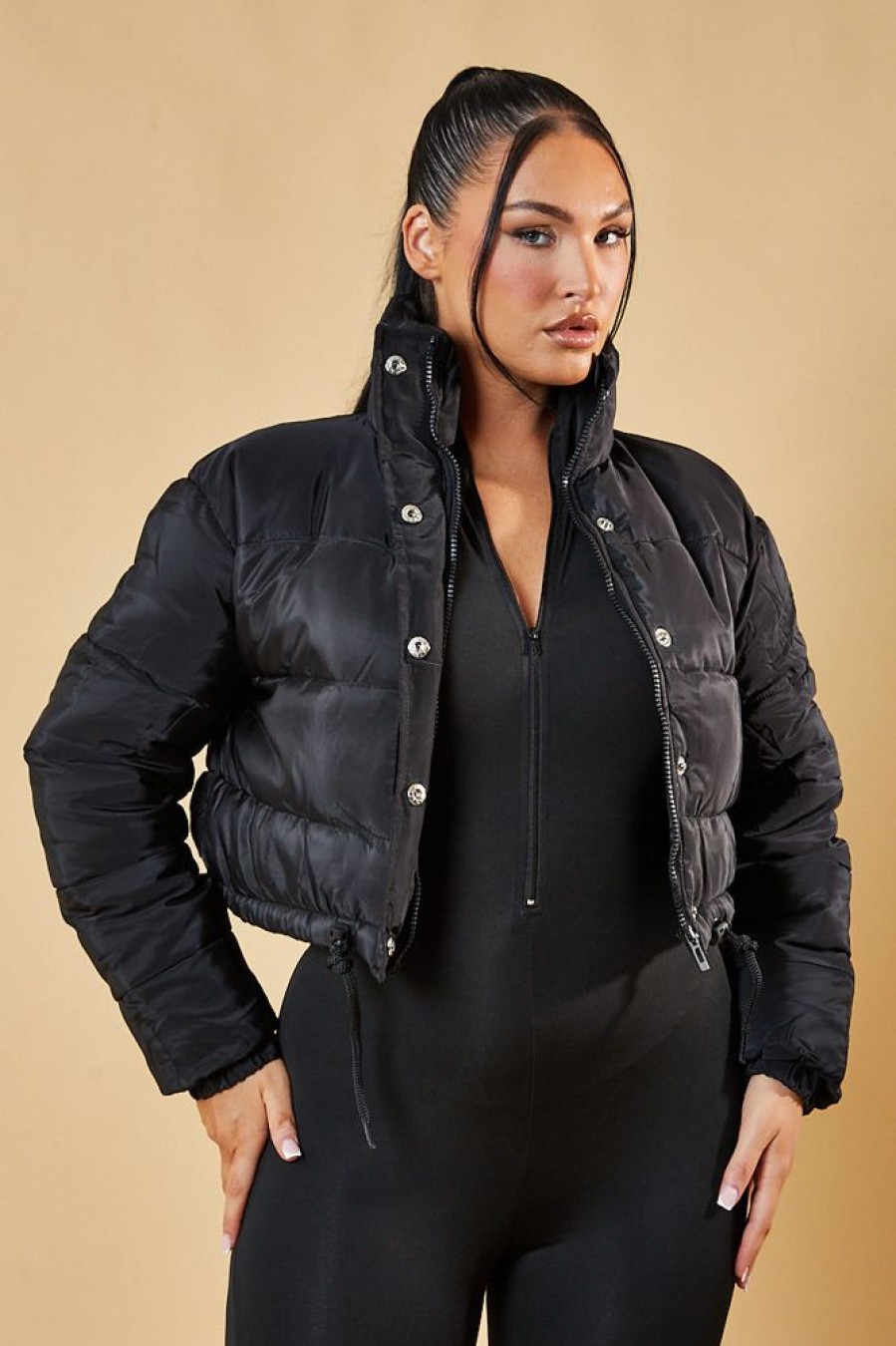 Clothing Rebellious Fashion | Black High Neck Cropped Puffer Jacket - Mary