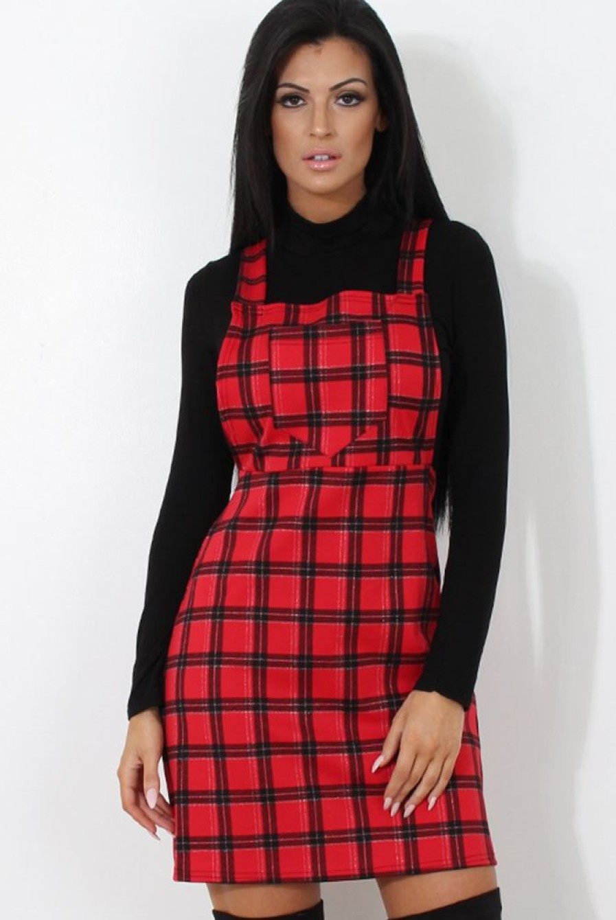 Clothing Rebellious Fashion | Red Tartan Pinafore-Tarzo