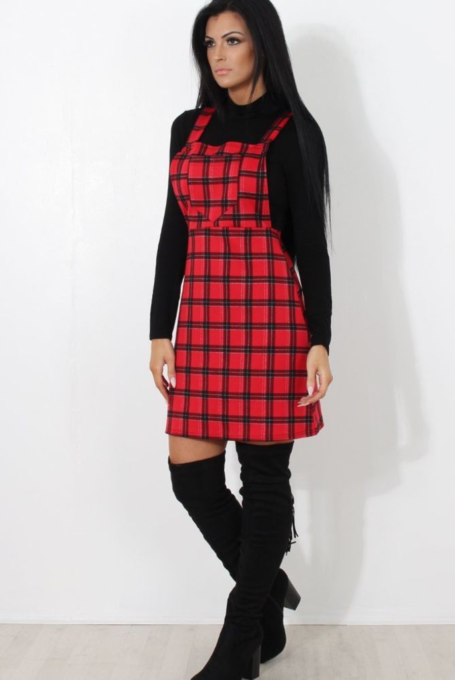 Clothing Rebellious Fashion | Red Tartan Pinafore-Tarzo