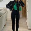 Clothing Rebellious Fashion | Black Cropped High Shine Puffer Jacket - Alba