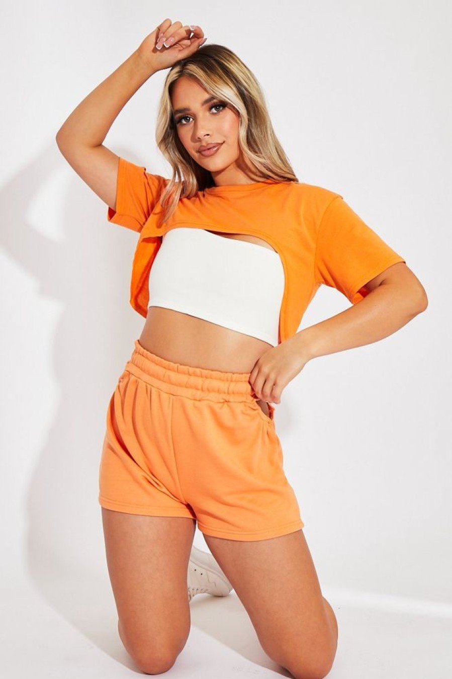 Clothing Rebellious Fashion | Orange Extreme Cropped Hem T-Shirt - Iliana