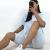 Clothing Rebellious Fashion | Blue Oversized T-Shirt Cycling Shorts Co-Ord - Bethanny