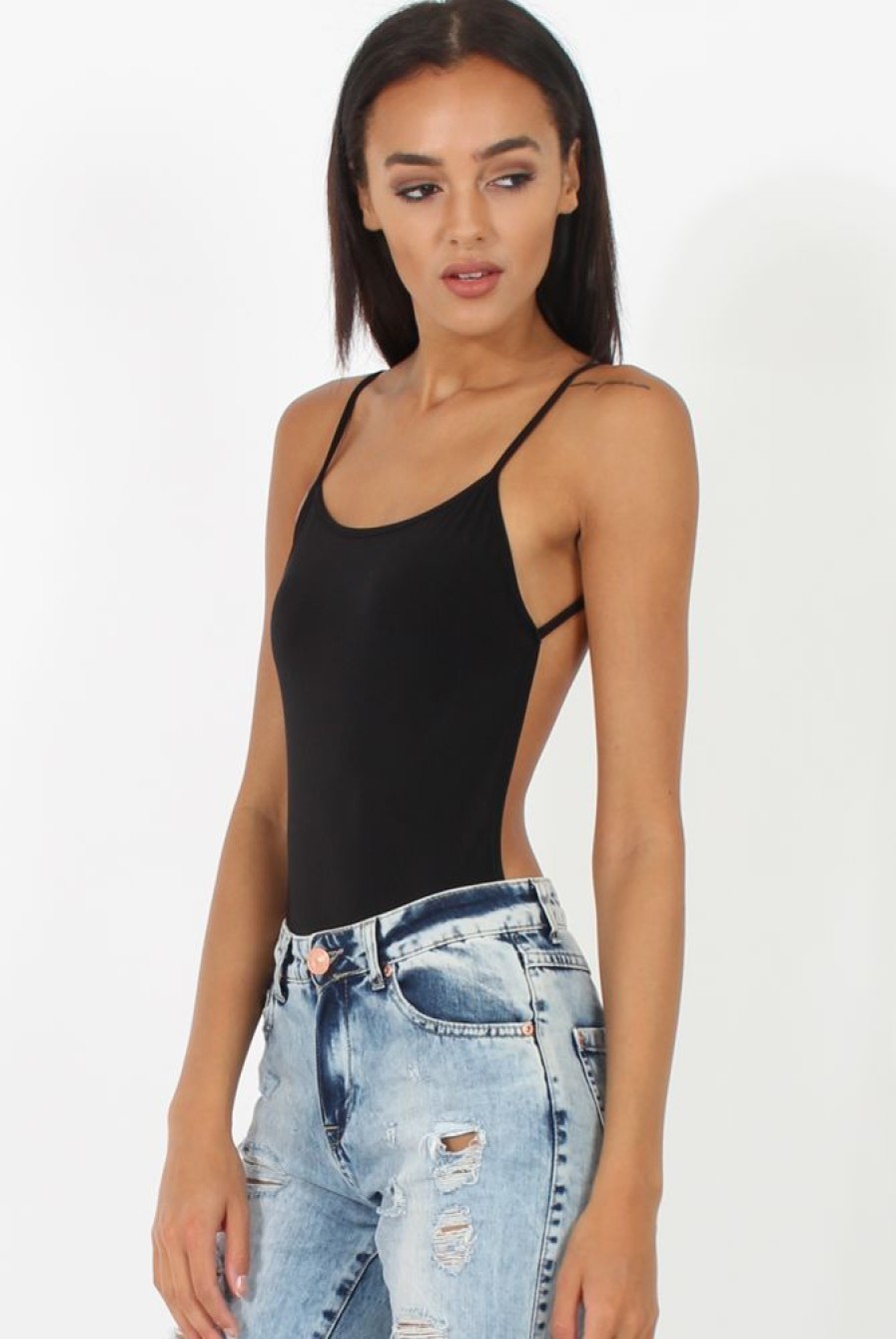 Clothing Rebellious Fashion | Black Open Back Bodysuit - Aniyah