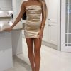 Clothing Rebellious Fashion | Gold Satin Ruched Mini Dress - Thia