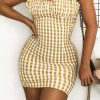 Clothing Rebellious Fashion | Yellow White Check Sleeveless Shirred Cup Midi Dress - Suzi