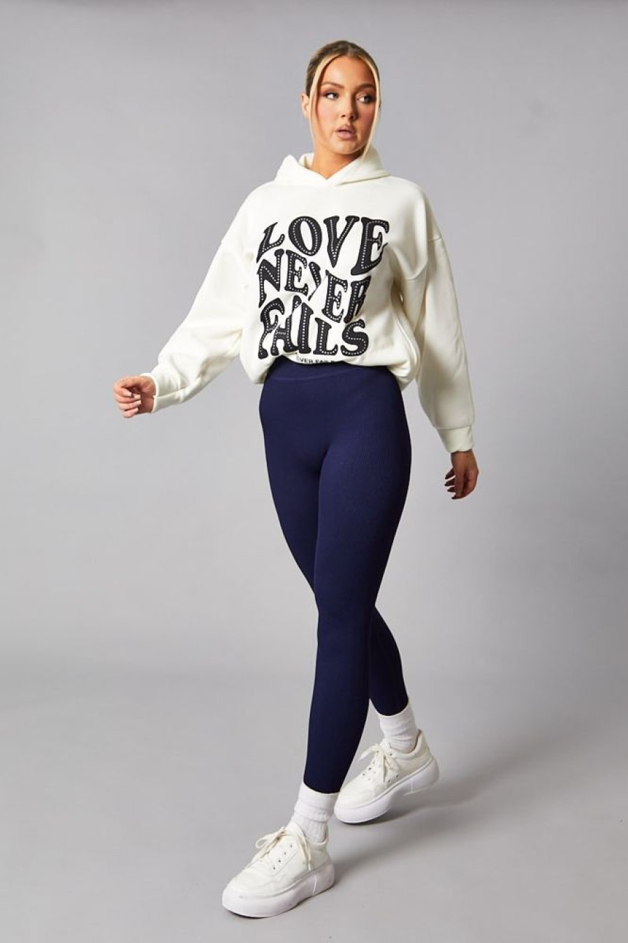 Clothing Rebellious Fashion | Navy Rib Knit High Waisted Leggings - Ren