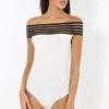 Clothing Rebellious Fashion | White & Black Elasticated Bardot Bodysuit - Jill