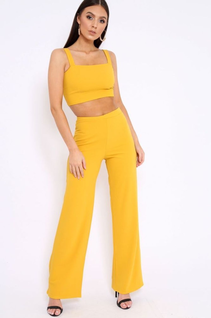 Clothing Rebellious Fashion | Mustard Crop Top And Trousers Co-Ord Set - Kimmy