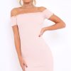 Clothing Rebellious Fashion | Nude Ribbed Frill Hem Bardot Bodycon Dress - Kamille