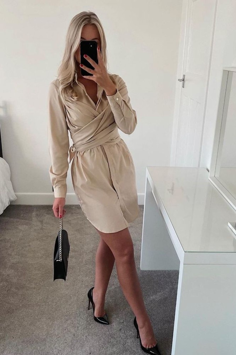 Clothing Rebellious Fashion | Camel Wrap Front Shirt Dress - Nixie