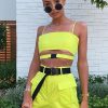 Clothing Rebellious Fashion | Lime Buckle Utility Crop Top And Shorts Co-Ord - Juri