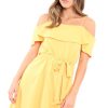 Clothing Rebellious Fashion | Yellow Cold Shoulder Frill Tie Waist Dress - Selah