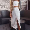 Clothing Rebellious Fashion | White Polka Midi Skirt And Crop Top Co-Ord - Viktoriya