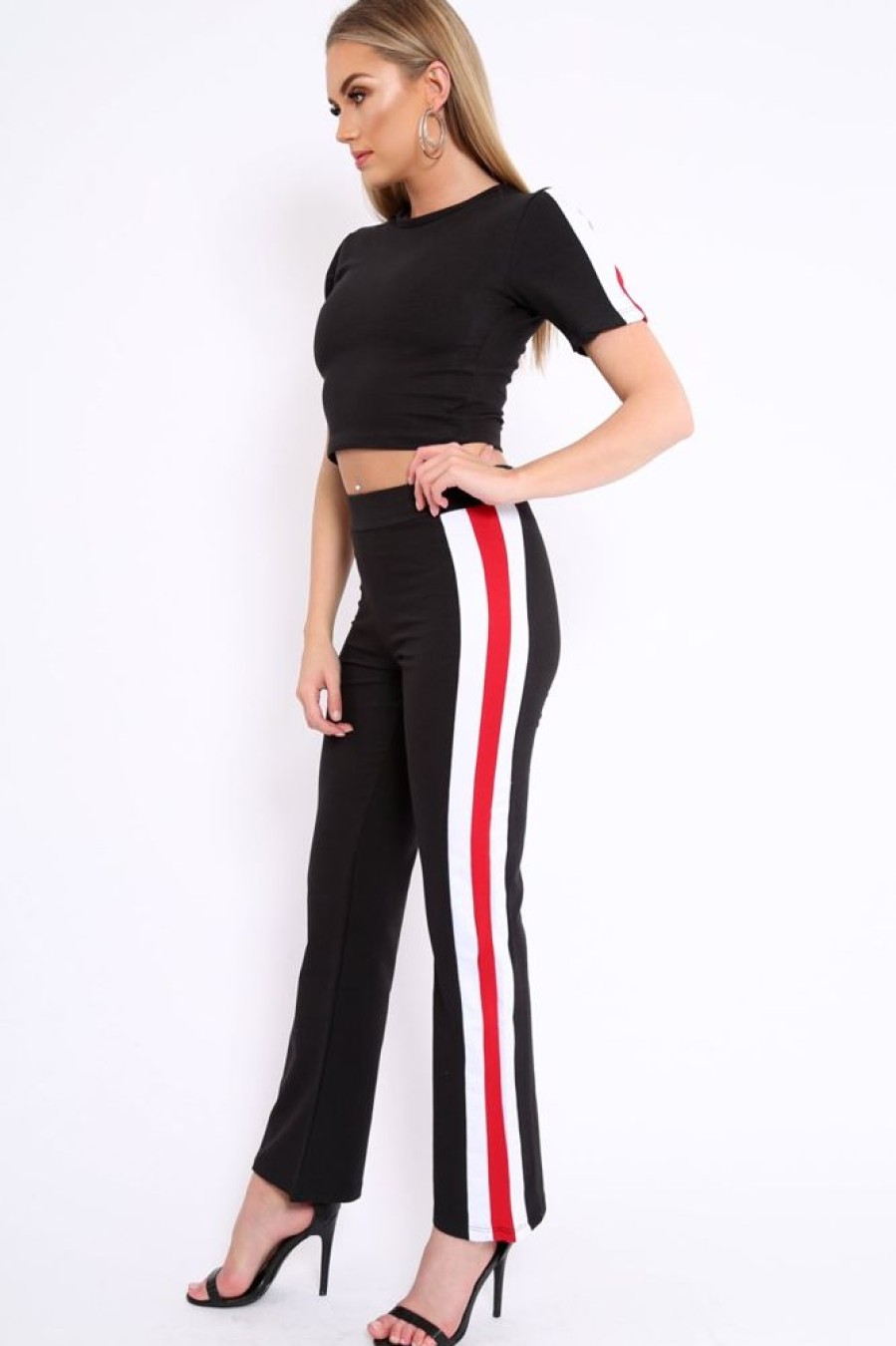 Clothing Rebellious Fashion | Black With Red And White Side Stripe Co-Ord - Farris