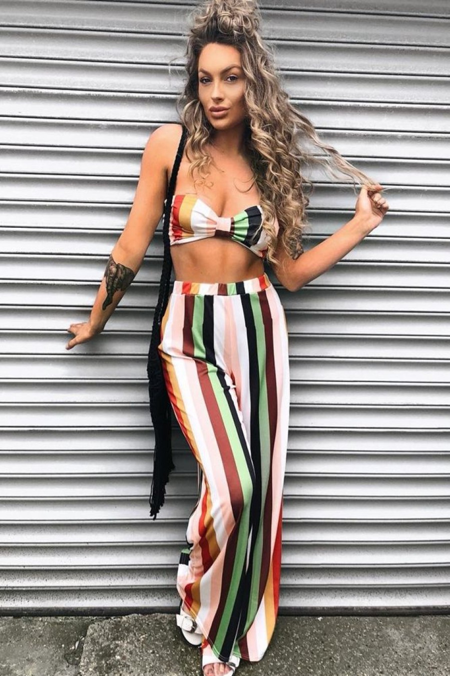 Clothing Rebellious Fashion | Multi Coloured Stripe Co-Ord Set - Haddy